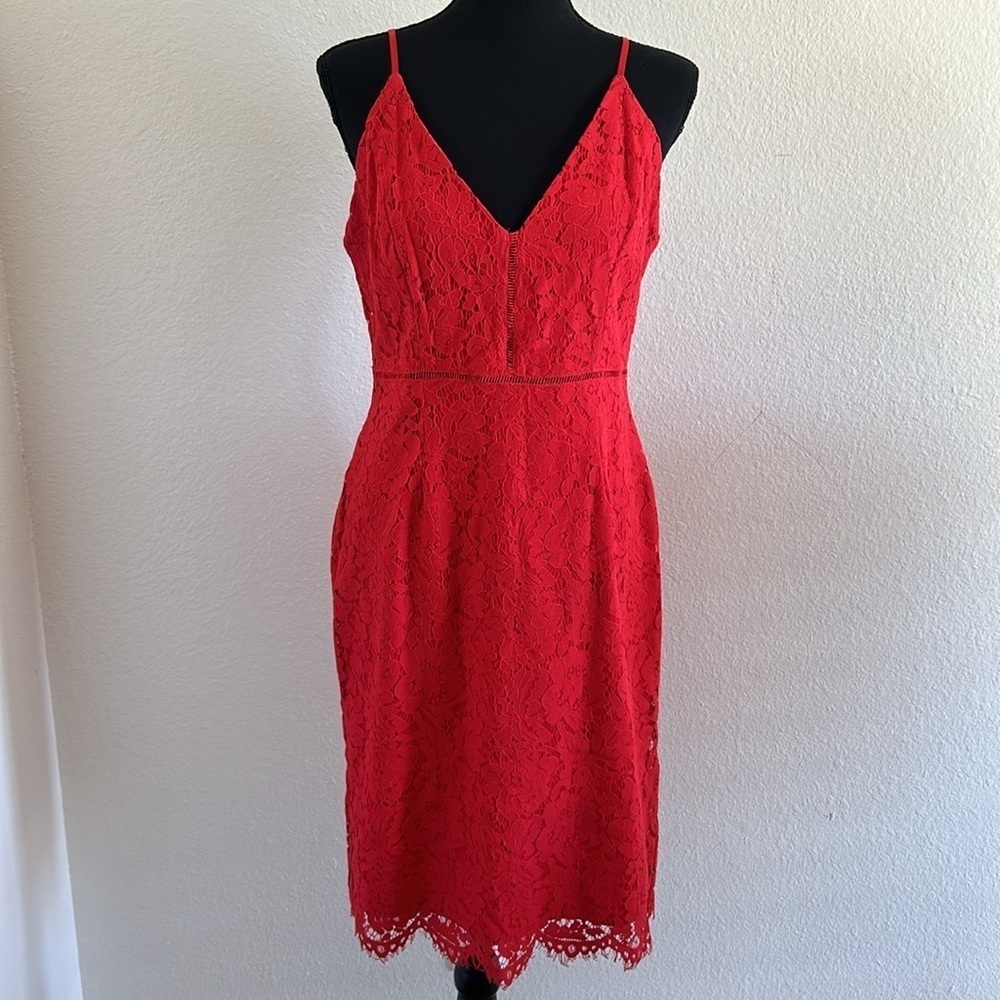 ASTR THE LABEL Red Lattice Inset Lace Dress Size Medium - Picture 7 of 11